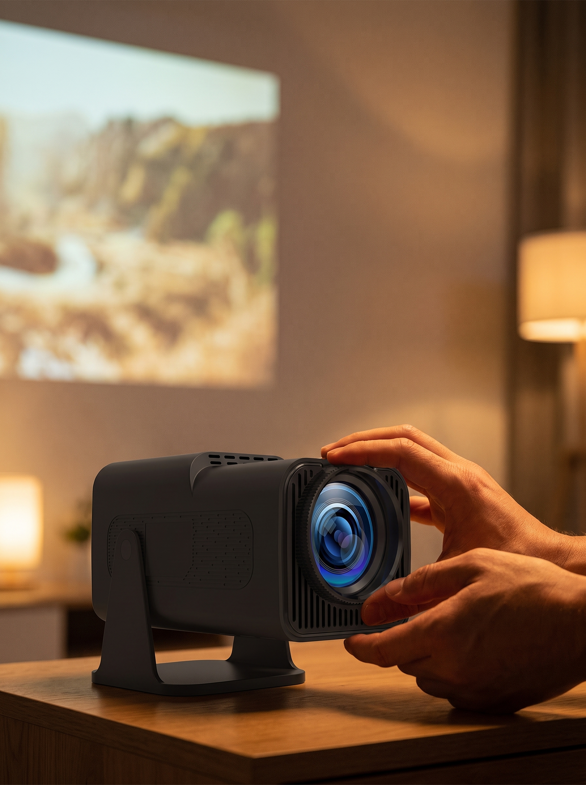 Adjusting the focus ring on the mini projector