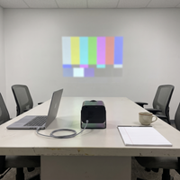 Mini projector connected to a laptop projecting a slide in a meeting room