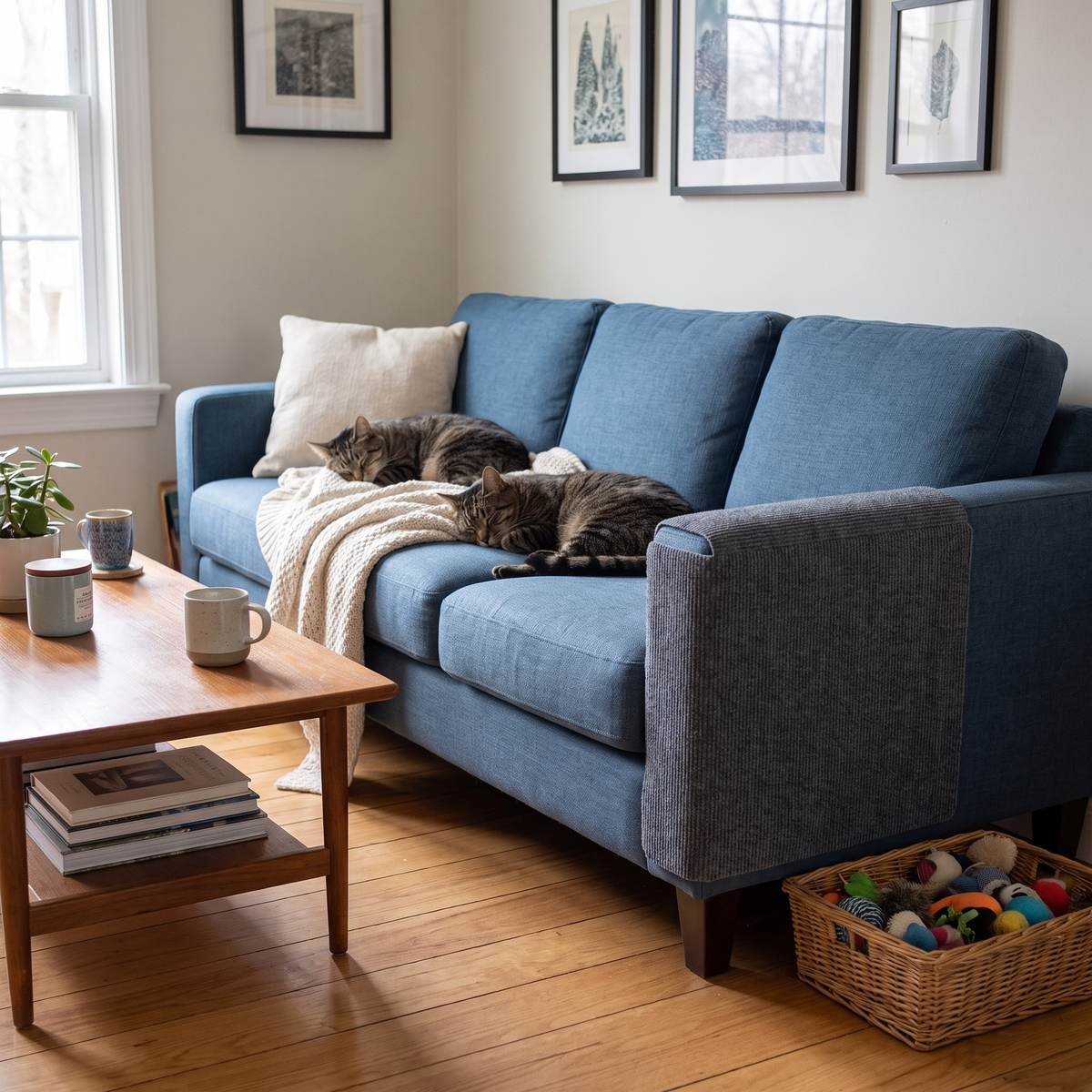 Living room sofa fitted with the grey carpet couch protector